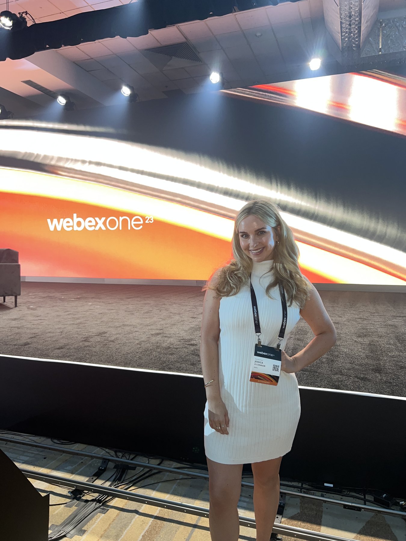 Jessica O'Connor on the main stage floor at WebexOne 2023 in Anaheim