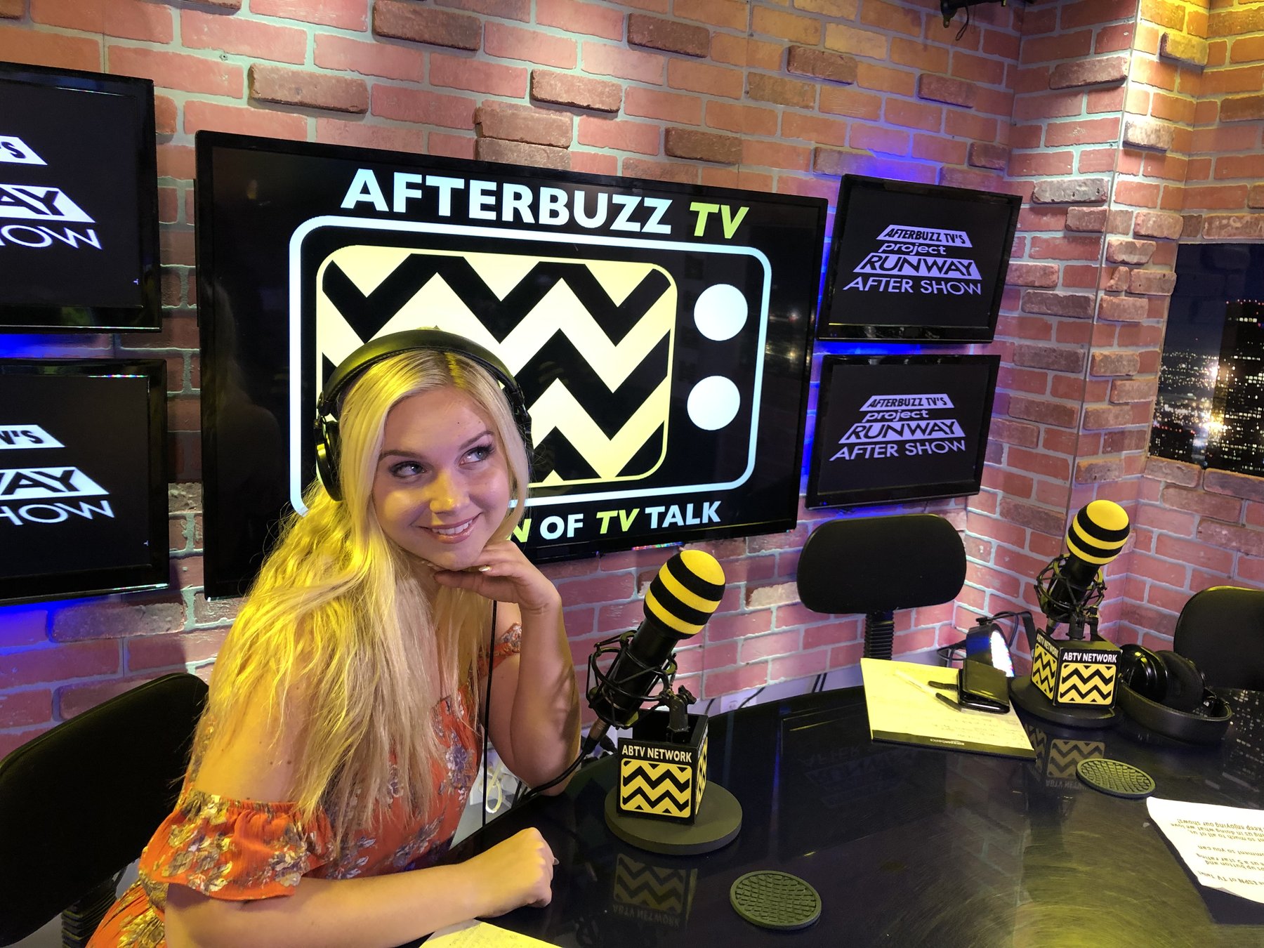 Jessica O'Connor at the AfterBuzz TV anchor desk
