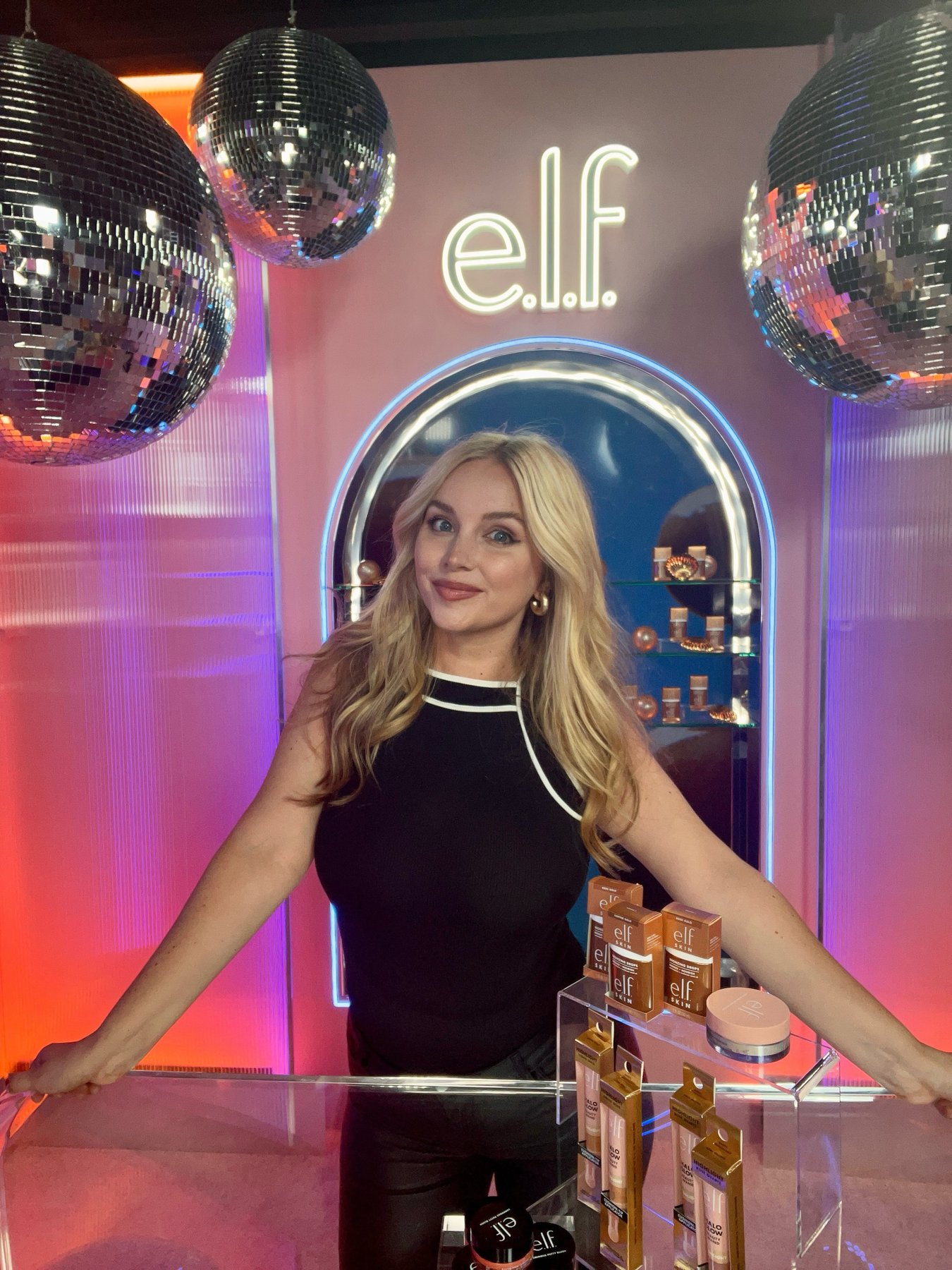 Jessica O'Connor on set at the e.l.f. Cosmetics live shopping studio
