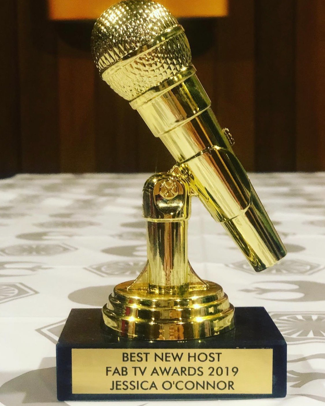 FabTV 2019 Best New Host trophy engraved for Jessica O'Connor
