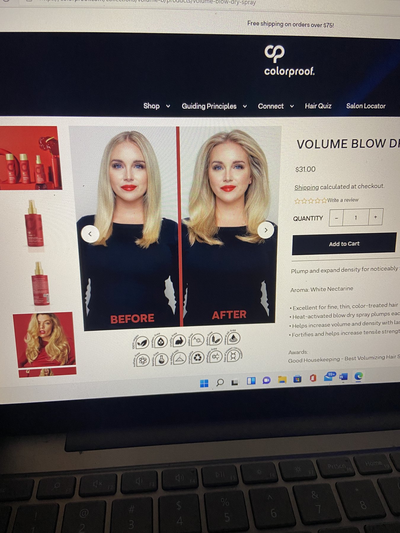 The before-and-after editorial featured on the live Colorproof.com product page