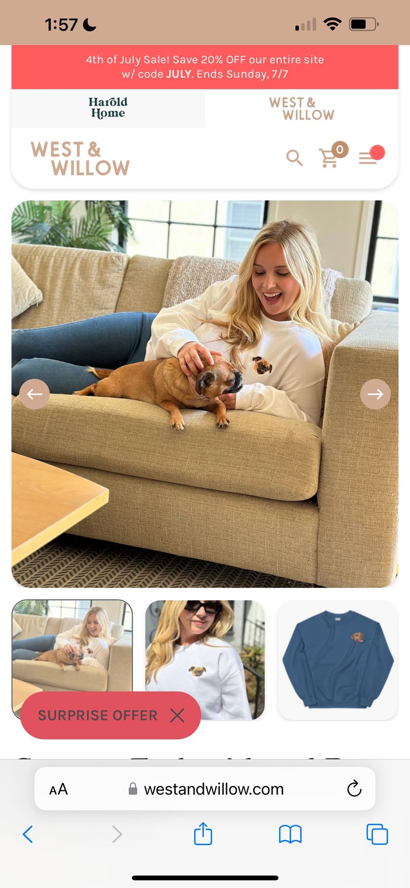 Featured on westandwillow.com — cream sweatshirt embroidered with Keke's portrait