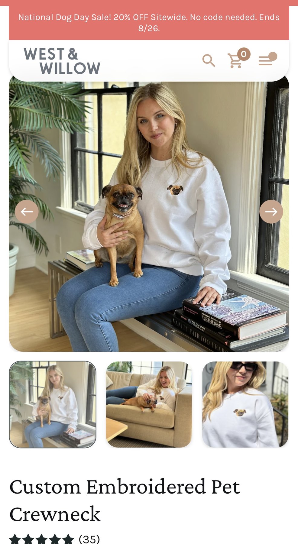 Featured on westandwillow.com — Custom Embroidered Pet Crewneck with Keke