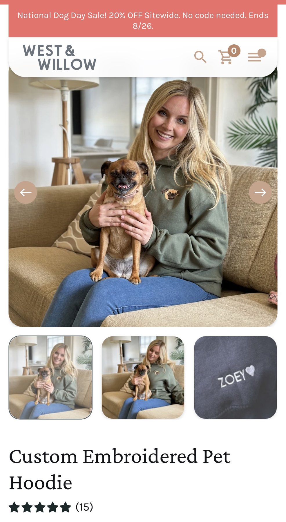 Featured on westandwillow.com — Custom Embroidered Pet Hoodie with Keke